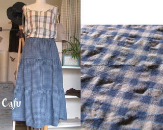 福岡の雑貨屋Cafu（カフー）：ブルー・チェックのティアードスカート